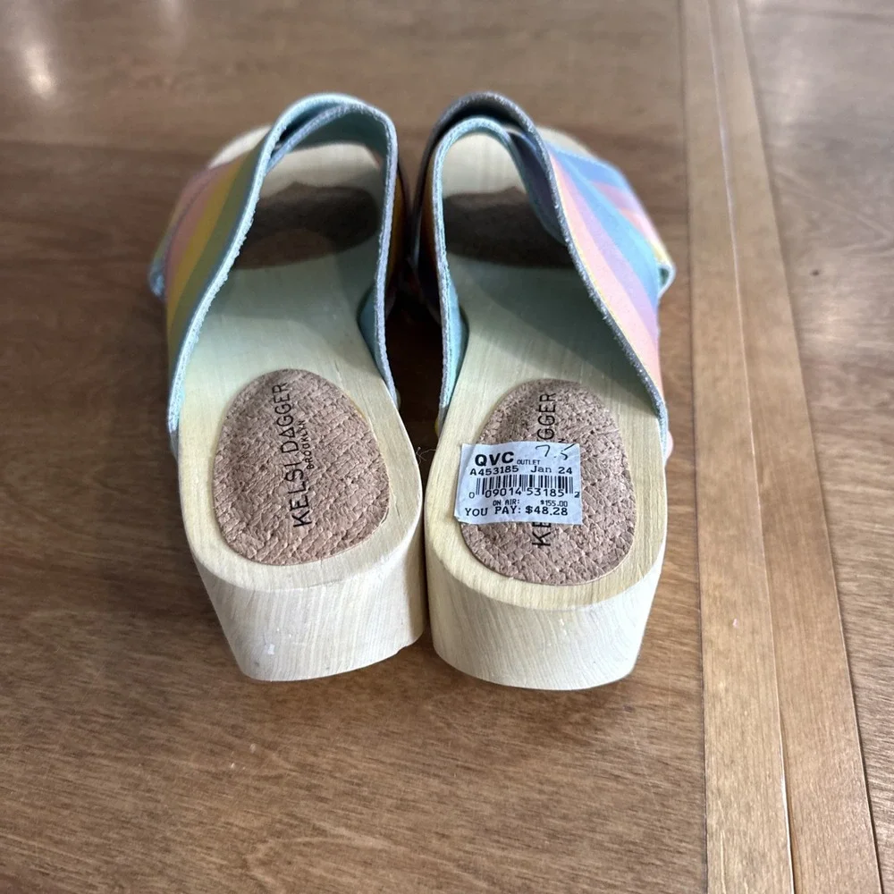 Kelsi Dagger Brooklyn Heeled Gear Sandal Clog Shoe Rainbow Leather Size 7.5